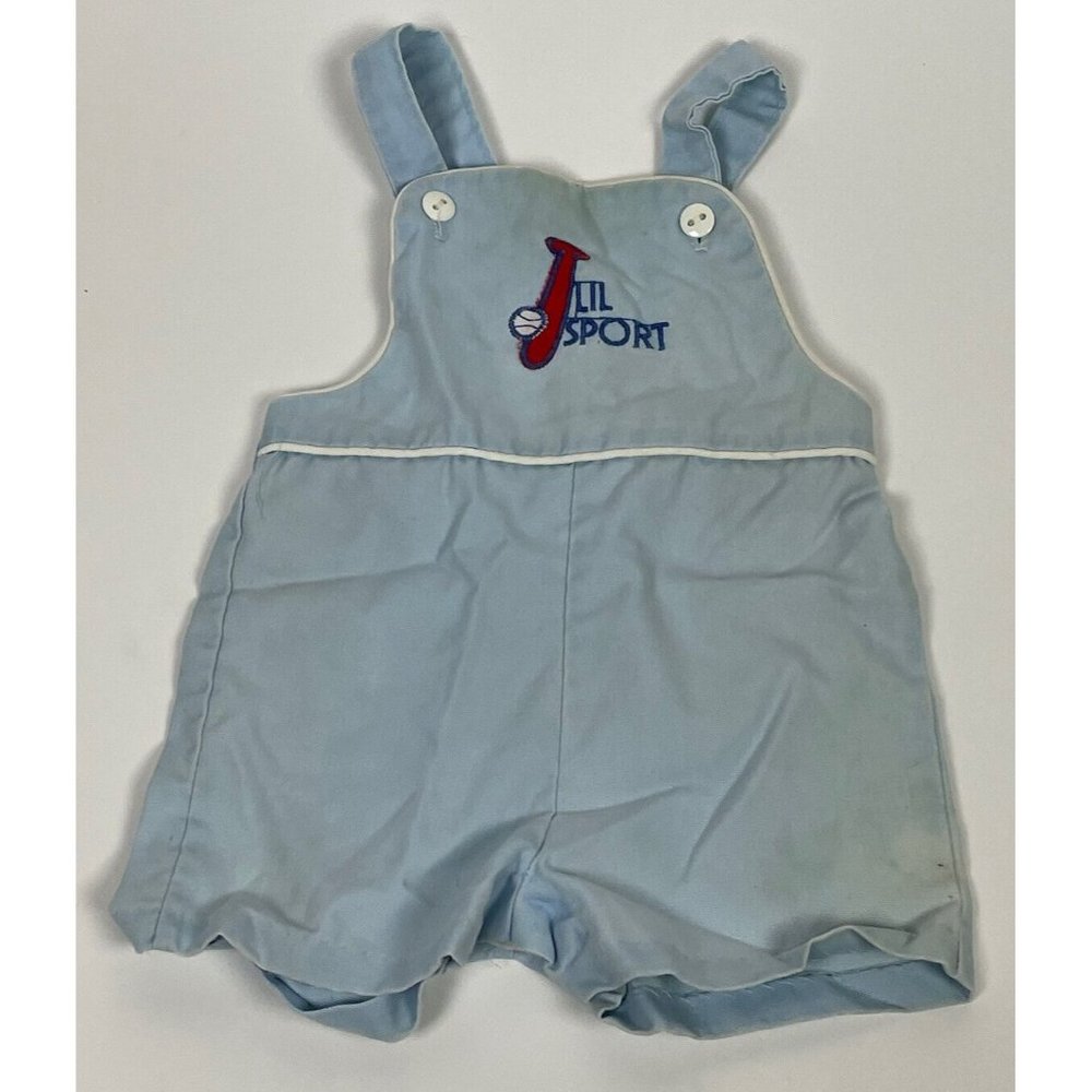 Vintage Baby Boy Overall Little Sport Baseball Bat Blue Cross Health-tex 24m 24